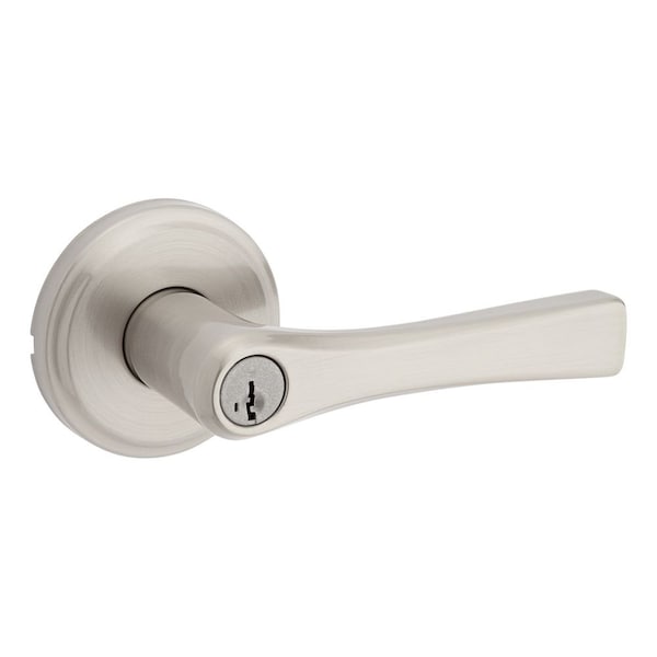 Katella Lever Entry Door Lock SmartKey with 6AL Latch and RCS Strike Satin Nickel Finish