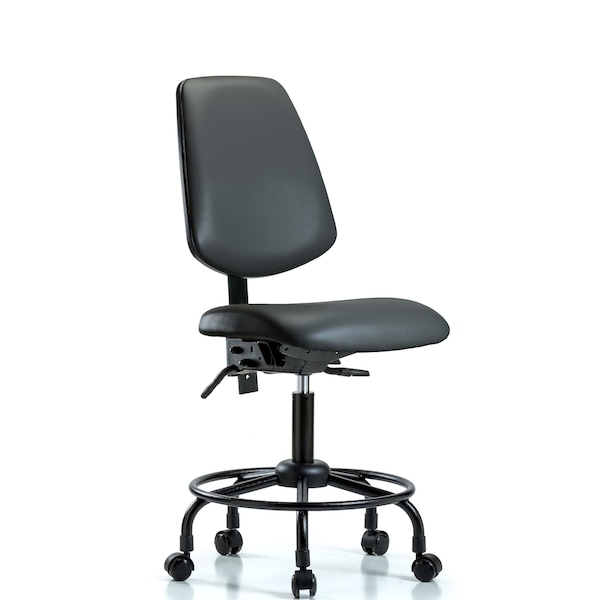 Vinyl Chair, Desk, Round Tube Base, Med Back, Casters, Carbon