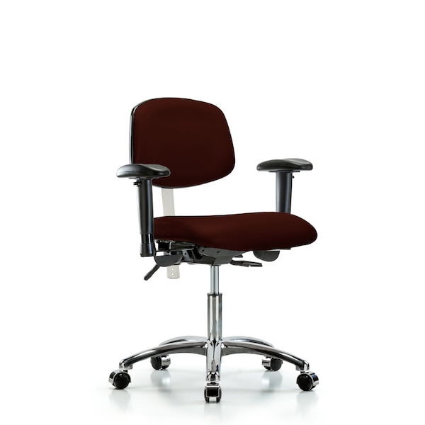 Clean Room Chair Desk Chair, Vin, Chrm, AA, Cstr, Burg, CL100, Adjustable Arms, 18" to 23" Height, Vinyl