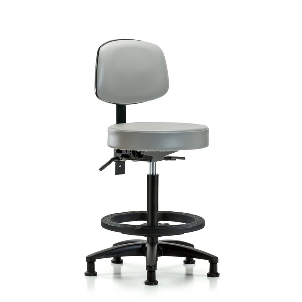 Vin Stool with Back-High Bench Ht with Black Foot RingandStationary Glides in Dove Trailblazer Vin