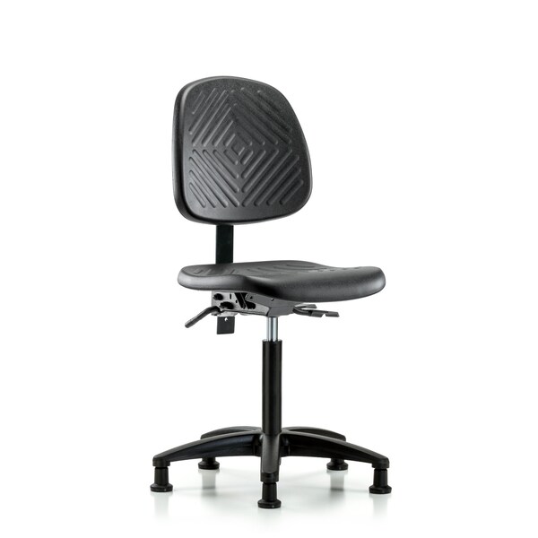 Bench Chair, Poly, Med, Bk, Tilt, Glides, No Arms, 19-1/2" to 27-1/2" Height, Black; Blue
