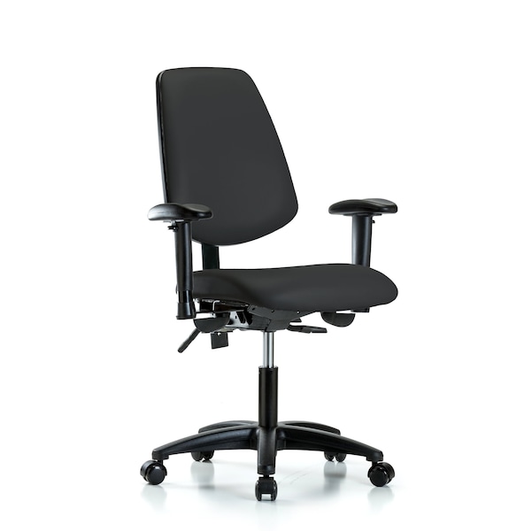Desk Chair Adjustable Arms, 18" to 23" Height, Vinyl, Black