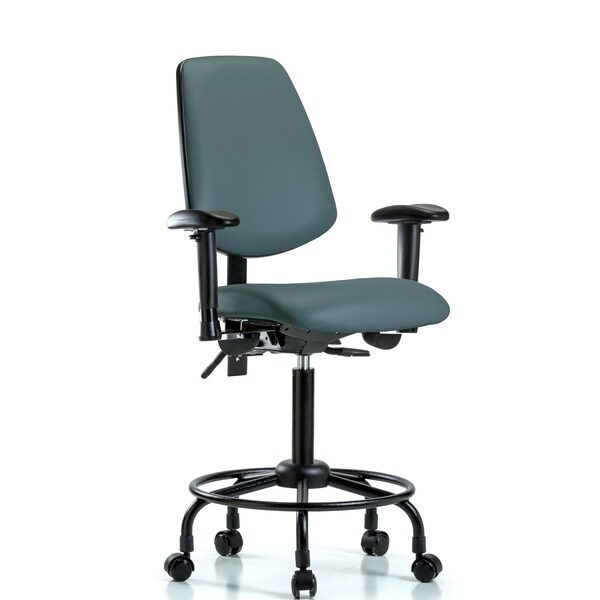 Medium Bench Chair Adjustable Arms, 23" to 31" Height, Vinyl, Colonial Blue