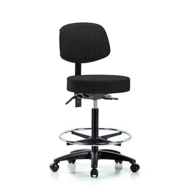 Bench Stool, Hi, Fabric, Bk, CF, Casters, Blk, Caster Type: Rolling
