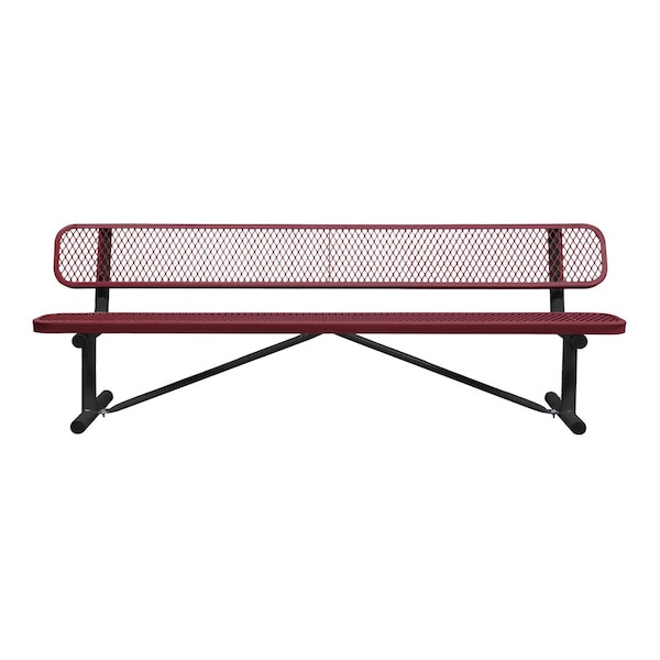 Portable, Bench with Back, 8ft., Burgundy
