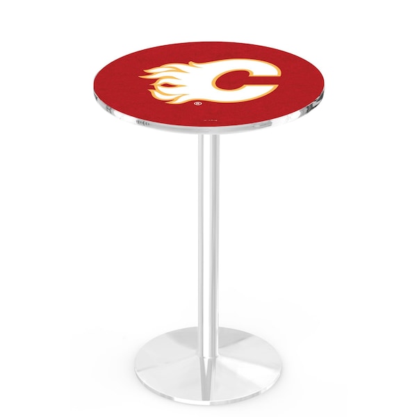 42" Chrome Calgary Flames Pub Table, 36" dia. Top