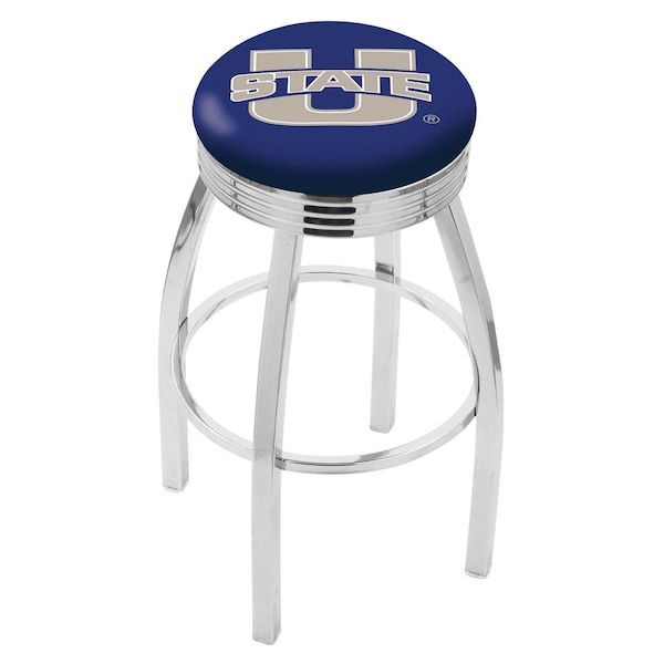 25" Chrome Utah State Swivel Bar Stool, Accent Ring