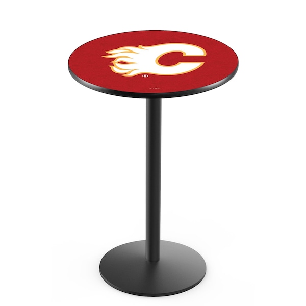42" Blk Wrinkle Calgary Flames Pub Table, 36" dia. Top