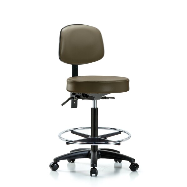 Vinyl Stool, Back, High Bench, Tilt, Foot Ring, Casters, Royal