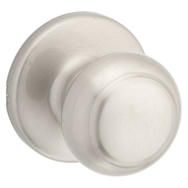 Passage Door Knob, 178 in Dia Knob, Metal, Satin Nickel