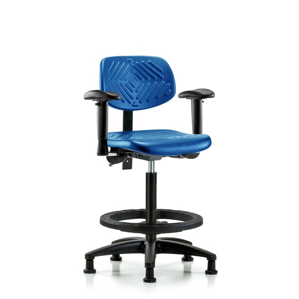 Poly Chair, High Bench, Tilt, Arms, Foot Ring, Glides, Blue