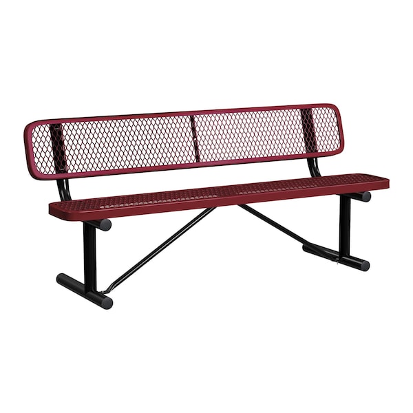 Bench/Back, Portable, 6ft., Burgundy