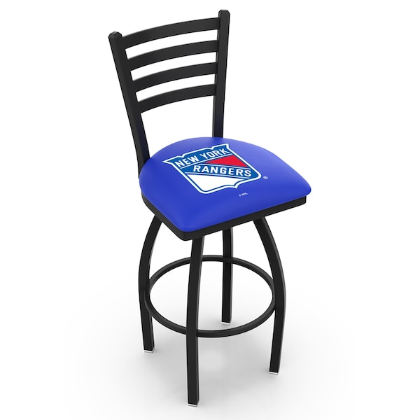 25" Blk Wrinkle New York Rangers Swivel Bar Stool, Ladder Back