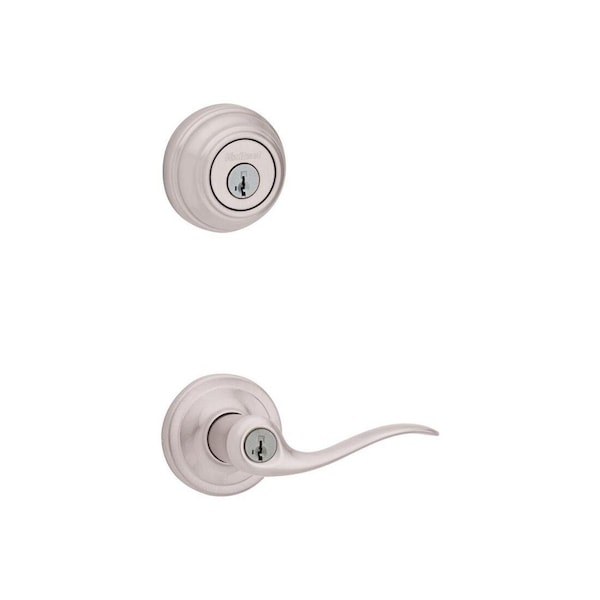 Entry Lever and Deadbolt Set SmartKey Tustin Satin Nickel ANSI/BHMA Grade 2 KW1 1-3/4 Satin Nickel