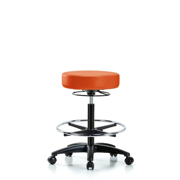 Bench Stool, Hi, Vinyl, CF, Casters, Orange