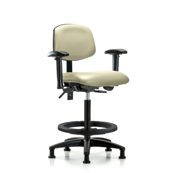 Chair, Wood, Med Bench, Casters, 6-Way Adjustable, 26" to 35" Height, Adobe White