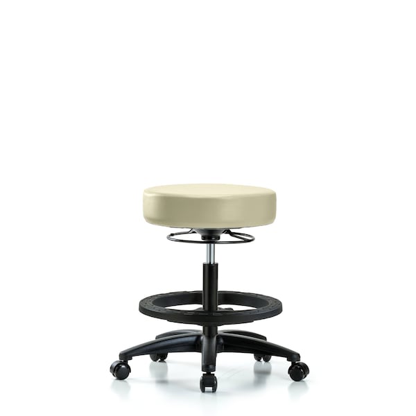 Bench Stool, Med, Vinyl, BF, Casters, Wht