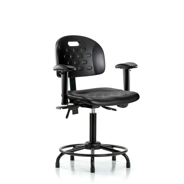 Newport Med Bench Chair, RT, AA, Glides, 6-Way Adjustable, 22" to 30" Height, Black; Blue