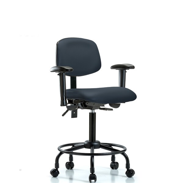 Bench Chair, RT Tilt, AA Cast, Vinyl, Nav, 6-Way Adjustable, 22" to 29" Height, Imperial Blue