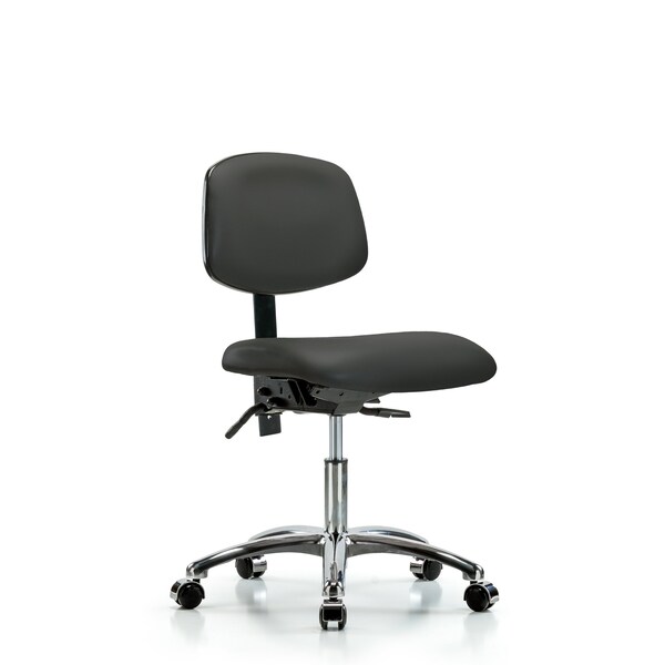 Desk Chair Desk Chair, Vinyl, Chrome Tilt Casters, Gry, No Arms, 18" to 23" Height, Vinyl, Charcoal