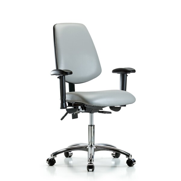 Desk Chair Desk Chair, Vinyl, Med, Bk, Chrm, AA, Cast, Dov, Adjustable Arms, 18" to 23" Height, Vinyl