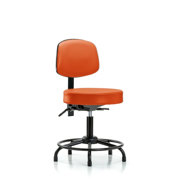 Desk Stool, Vinyl, Bk, RT, Glides, Org