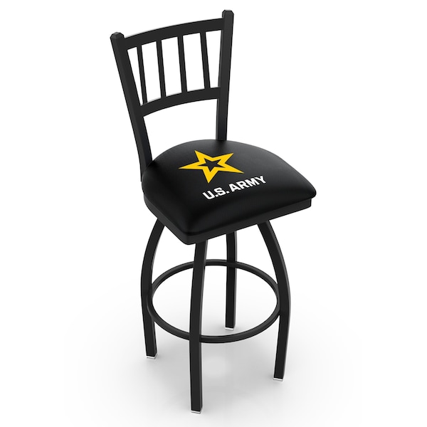25" Blk Wrinkle U.S. Army Swivel Bar Stool, Jailhouse Back