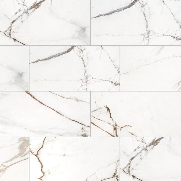 Regallo Calacatta Marbella 12" X 24" Polsh Porcelain Floor And Wall Tile, PK7