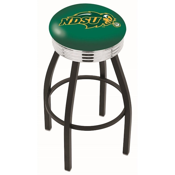 25" Blk Wrinkle North Dakota State Swivel Bar Stool, Chrome Ring