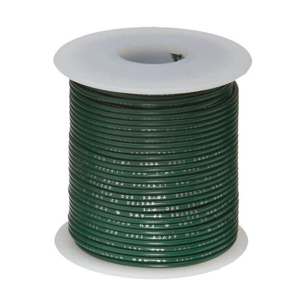 18 AWG Stranded Hook Up Wire, Green, 25 ft, 0.068" Diameter, 300V