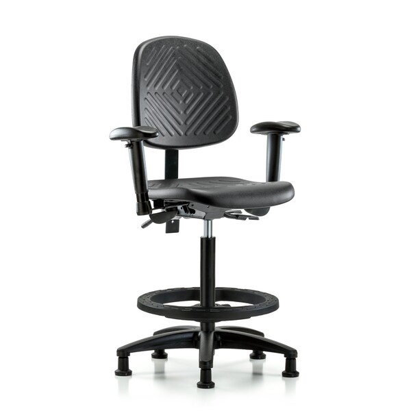 Bench Chair, Hi, Poly, Med, Bk, AA BF Glides, 6-Way Adjustable, 24-1/2" to 33-1/2" Height, Blue, Black