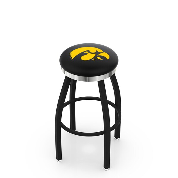 25" Blk Wrinkle Iowa Swivel Bar Stool, Chrome Ring