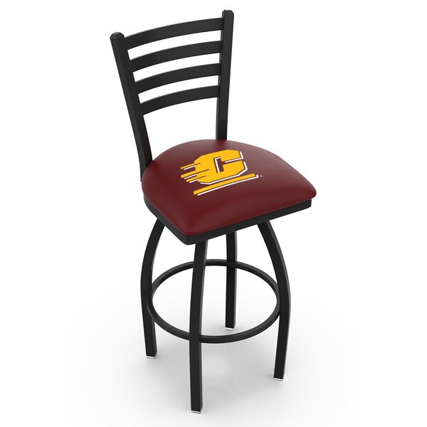 25" Blk Wrinkle Central Michigan Swivel Bar Stool, Ladder Back