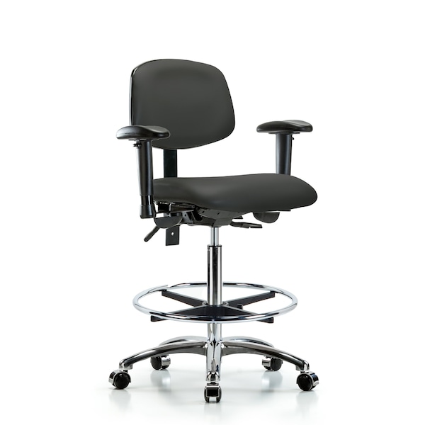 High Bench Chair Chair, Vin, Hi Ben, Chr Tilt AA CF Cast, Gry, Adjustable Arms, 26" to 35-1/2" Height