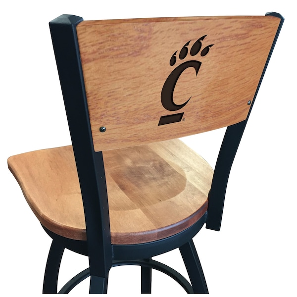 25" Blk Wrinkle Cincinnati Swivel Bar Stool, Laser Engraved Back