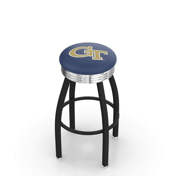 25" Blk Wrinkle Georgia Tech Swivel Bar Stool, Chrome Ring