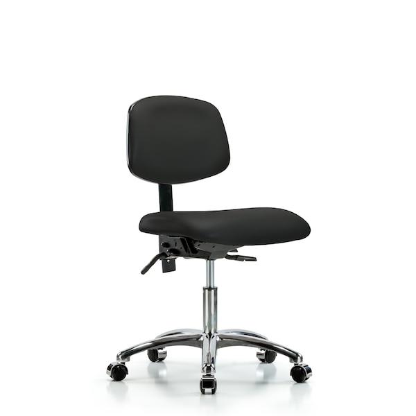Desk Chair Desk Chair, Vinyl, Chrome Tilt Casters, BLK, No Arms, 18" to 23" Height, Vinyl, Black