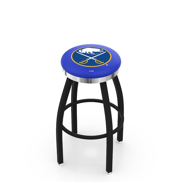 25" Blk Wrinkle Buffalo Sabres Swivel Bar Stool, Chrome Ring