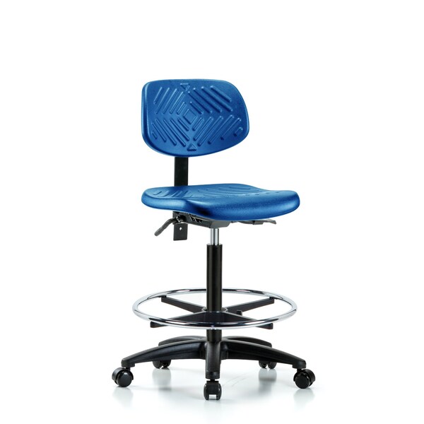 Poly Chair, High Bench, Tilt, Foot Ring, Casters, Blue