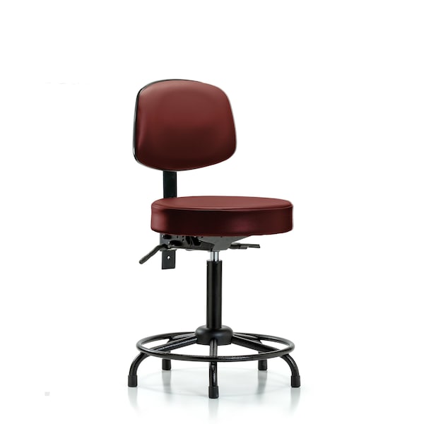 Vinyl Stool, Back, Med Bench, Round Tube Base, Glides, Taupe