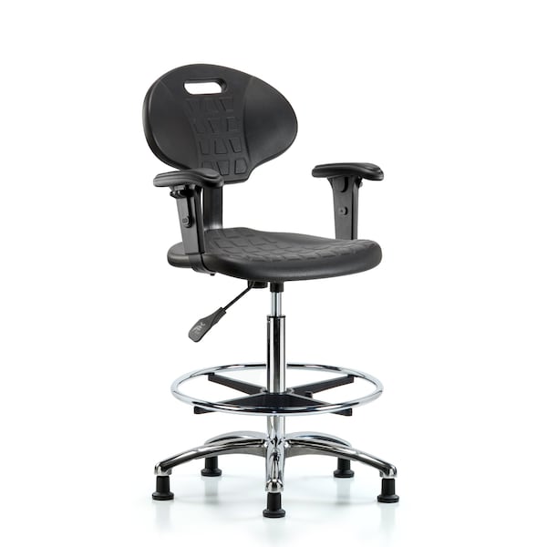 Erie Hi Bench Chair, Chrome, AA, CF, Glides, 2-Way Adjustable, 24" to 34" Height, Black; Blue