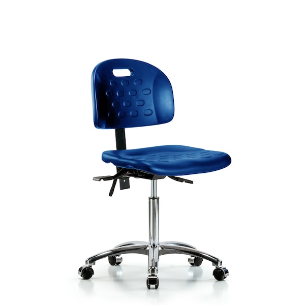 Poly Chair Chrome, Med Bench, Casters, Blue
