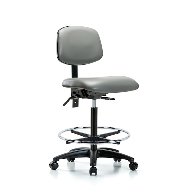 Vinyl Chair, High Bench, Tilt, Foot Ring, Casters, Sterling