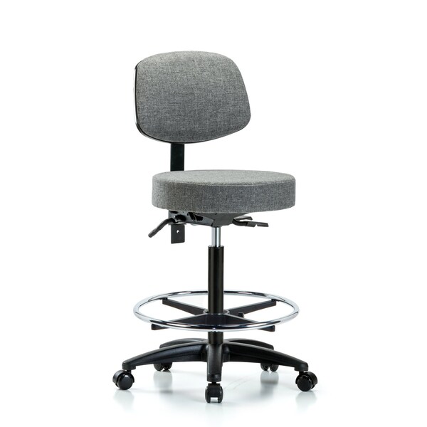 Bench Stool, Hi, Fabric, Bk, CF, Casters, Gry, Color: Gray