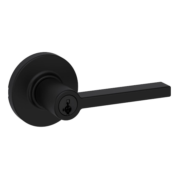Casey Lever with Round Rose Entry Door Lock SmartKey with 6AL Latch and RCS Strike Iron Black Finish