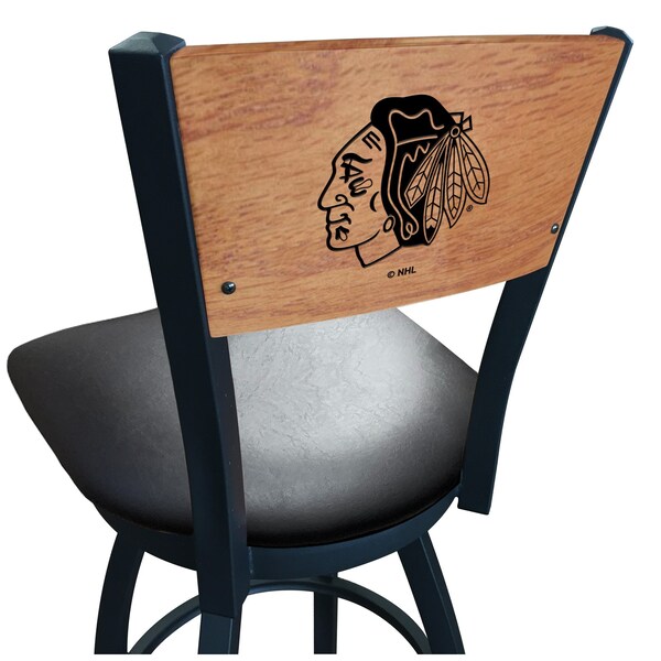 25" Blk Wrinkle Chicago Blackhawks Swivel Bar Stool, Engraved Back