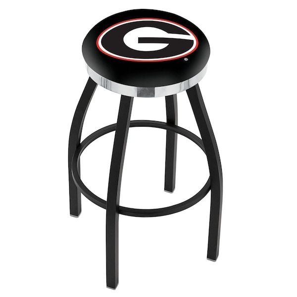 25" Blk Wrinkle Georgia "G" Swivel Bar Stool, Chrome Ring