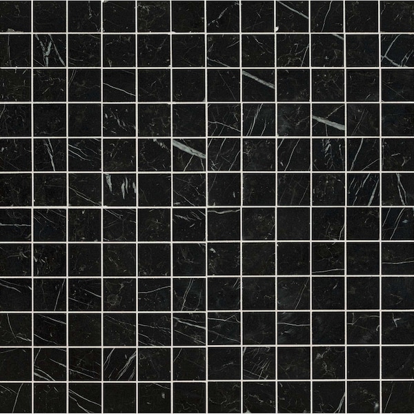 Regallo Marquina Noir 12" X 12" Matte Porcelain Mosaic Tile, PK10