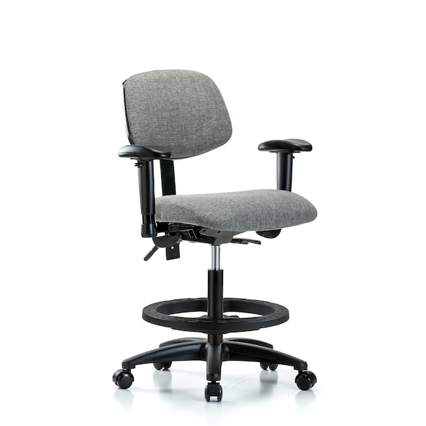 Chair, Fabric, Med Bench, AA BF Casters, Gry, 6-Way Adjustable, 22" to 29" Height, Gray