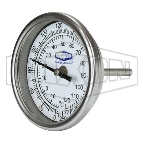 Thermometer, 0 to 250DegF, 1%, 1/2 in MNPT